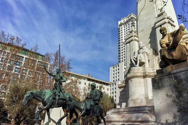 Madrid Spanien Januari 2018 Monument Till Cervantes Och Don Quijote — Stockfoto