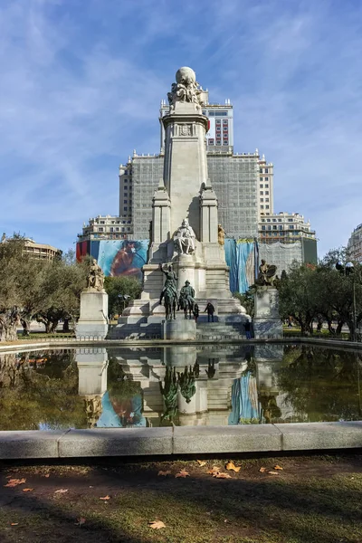 Madrid Spanien Januari 2018 Monument Till Cervantes Och Don Quijote — Stockfoto