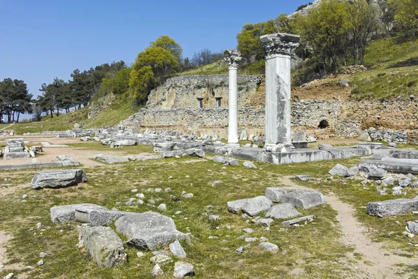 빌립보 마케도니아와 트라키아 그리스의 고고학 유적지에서 유적의 파노라마 — 스톡 사진