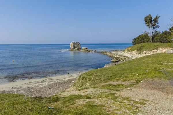 Nea Poteidaia Řecko Března 2019 Zřícenina Starověkého Opevnění Moři Městě — Stock fotografie