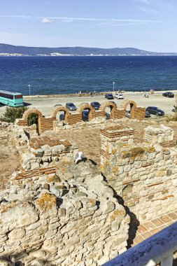 Nessebar, Bulgaristan - 12 Ağustos 2018: Harabeleri, antik kilise kutsal anne Eleusa kasaba Nessebar, Burgaz bölge, Bulgaristan