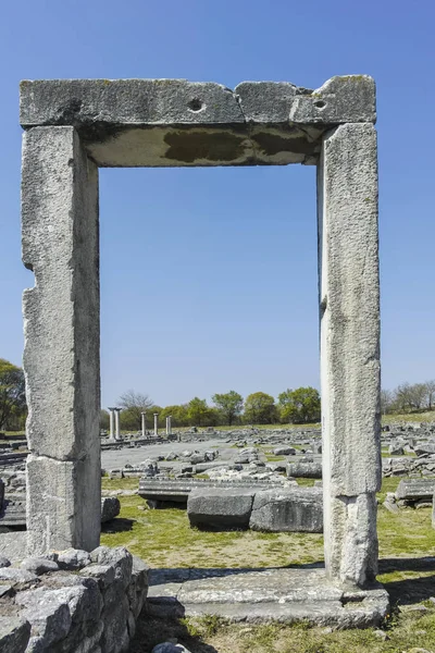 Vista Panorámica Las Ruinas Antiguas Área Arqueológica Filipos Macedonia Oriental — Foto de Stock
