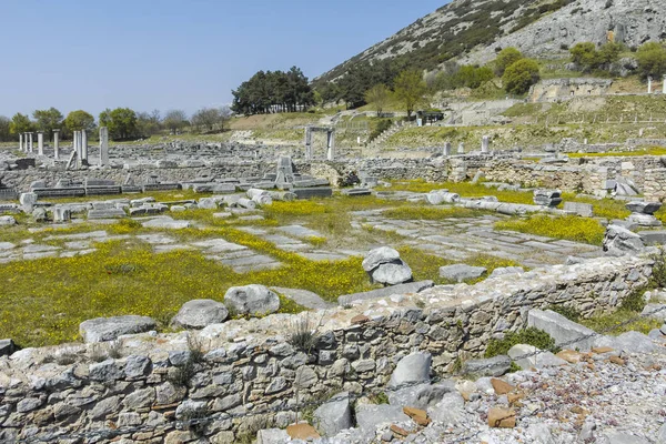 Philippi Doğu Makedonya Trakya Arkeolojik Alanda Antik Kalıntılar Panoramik Görünümü — Stok fotoğraf