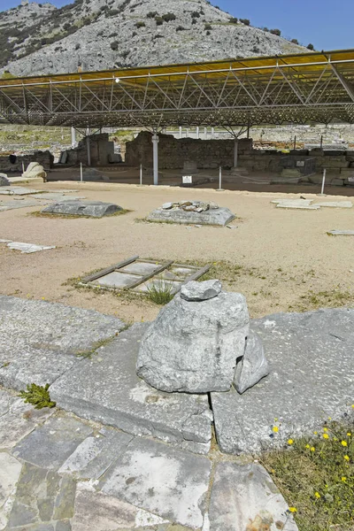 Görögországi Keleti Macedóniai Trákia Régészeti Lelőhely Ókori Romjaira Nyíló Panorámás — Stock Fotó