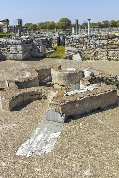 Philippi Doğu Makedonya Trakya Arkeolojik Alanda Antik Kalıntılar Panoramik Görünümü — Stok fotoğraf