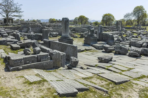 Panoramic view of Ancient Ruins at archaeological area of Philippi, Eastern Macedonia and Thrace, Greece
