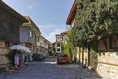 Nessebar, Bulgaristan - 12 Ağustos 2018: Tipik sokak eski kasaba Nessebar, Burgaz bölge, Bulgaristan
