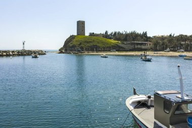 NEA FOKEA, KASSANDRA, GREECE - 31 Mart 2019: Nea Fokea kasabası Panorama, Kassandra, Chalkidiki, Orta Makedonya, Yunanistan