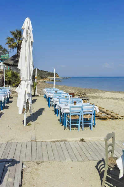 Nea Fokea Kassandra Greece March 2019 Typical Greek Restaurant Beach — Stock Photo, Image