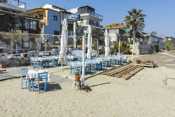 Nea Fokea Kassandra Grecia Marzo 2019 Restaurante Típico Griego Playa —  Fotos de Stock