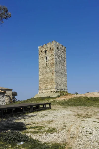 Nea Fokea Kasabasında Bizans Kulesi Kassandra Chalkidiki Orta Makedonya Yunanistan — Stok fotoğraf