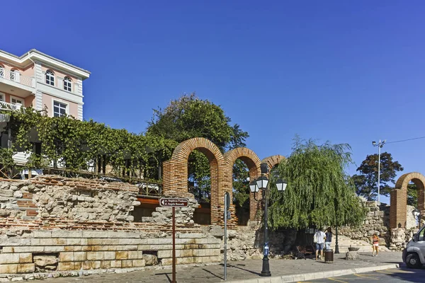 Anciennes Ruines Fortifications Vieilles Maisons Dans Vieille Ville Nessebar Région — Photo