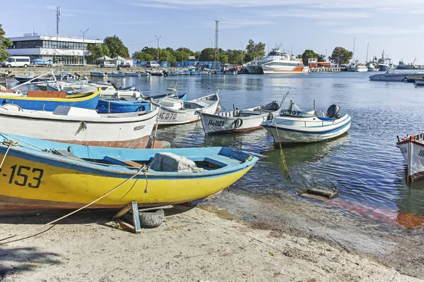 Boat at The Port and old town of Nessebar, Bulgaria — Stock Photo, Image