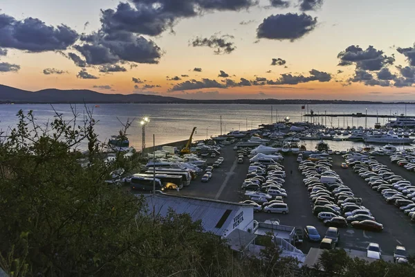 Coucher de soleil panorama du port de Sozopol, Bulgarie — Photo