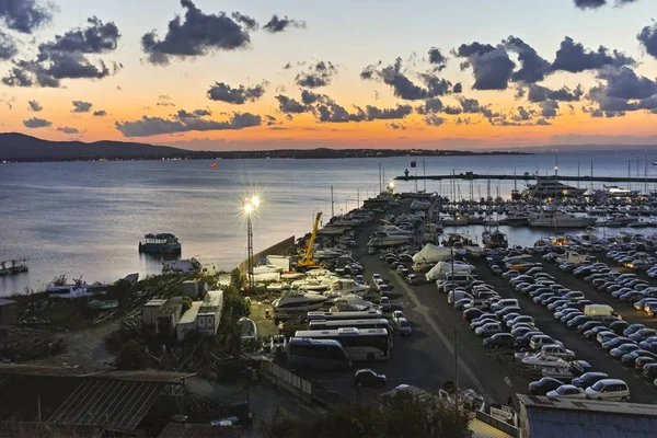 Coucher de soleil panorama du port de Sozopol, Bulgarie — Photo