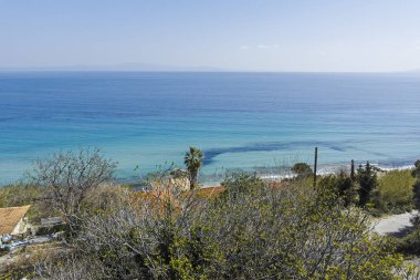 Afytos şehrinin panoramik manzarası, Chalkidiki, Yunanistan