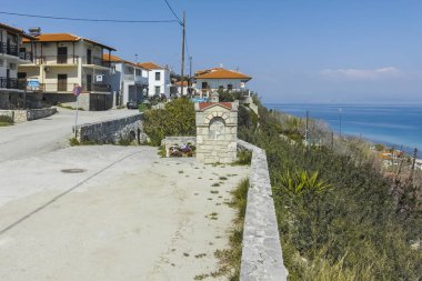 Afytos şehrinin panoramik manzarası, Chalkidiki, Yunanistan