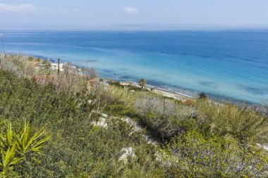 Afytos şehrinin panoramik manzarası, Chalkidiki, Yunanistan