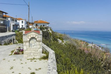 Afytos şehrinin panoramik manzarası, Chalkidiki, Yunanistan