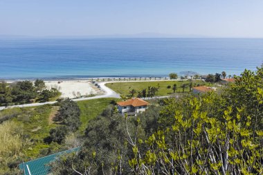 Afytos şehrinin panoramik manzarası, Chalkidiki, Yunanistan