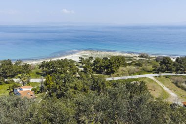 Afytos şehrinin panoramik manzarası, Chalkidiki, Yunanistan