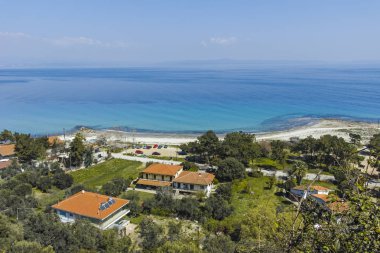 Afytos şehrinin panoramik manzarası, Chalkidiki, Yunanistan