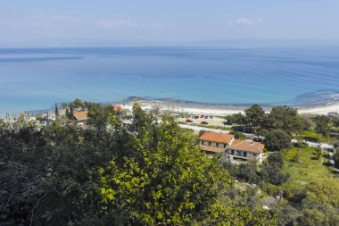 Afytos şehrinin panoramik manzarası, Chalkidiki, Yunanistan