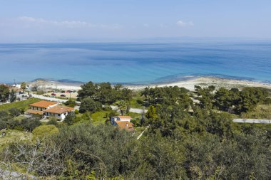 Afytos şehrinin panoramik manzarası, Chalkidiki, Yunanistan