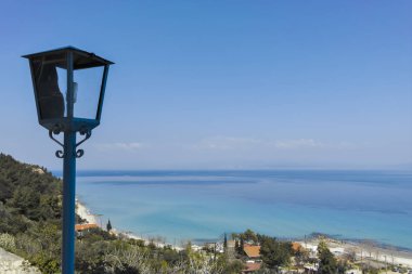 Afytos şehrinin panoramik manzarası, Chalkidiki, Yunanistan