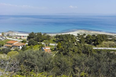 Afytos şehrinin panoramik manzarası, Chalkidiki, Yunanistan