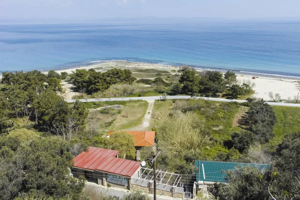 Panoramiczny widok na plażę w miejscowości Afytos, Chalkidiki, Grecja — Zdjęcie stockowe