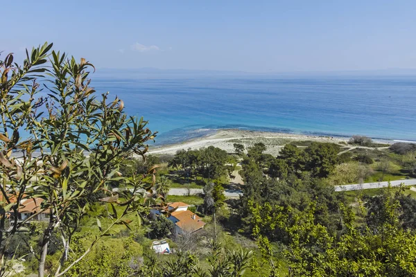 Afytos şehrinin panoramik manzarası, Chalkidiki, Yunanistan