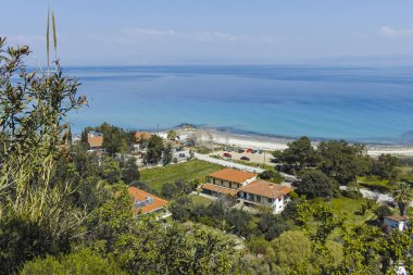 Afytos şehrinin panoramik manzarası, Chalkidiki, Yunanistan