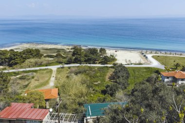Afytos şehrinin panoramik manzarası, Chalkidiki, Yunanistan