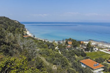 Afytos şehrinin panoramik manzarası, Chalkidiki, Yunanistan