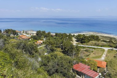 Afytos şehrinin panoramik manzarası, Chalkidiki, Yunanistan