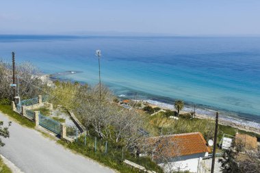 Afytos şehrinin panoramik manzarası, Chalkidiki, Yunanistan