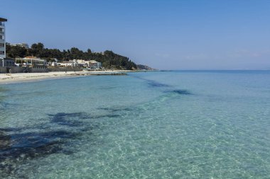 Kallithea tatil plajı panoramik görünümü, Chalkidiki, Gree