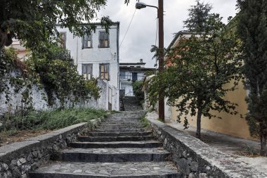Xanthi eski kasabasında sokak ve eski ev, Yunanistan