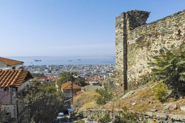 Yunanistan 'ın Selanik antik tahkimatı ve manzarası