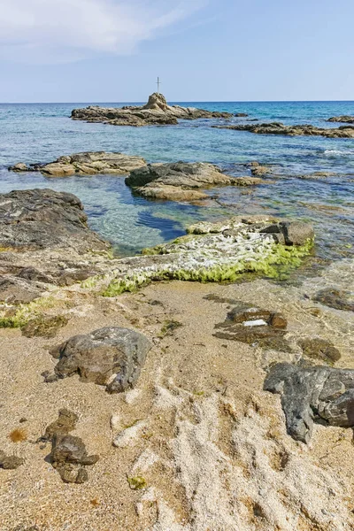 Egejská Mořská Pláž Blízkosti Města Kavala Východní Makedonie Thrákie Řecko — Stock fotografie