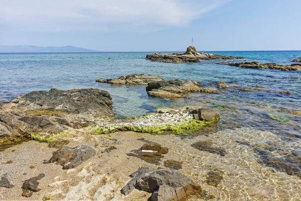 Praia Mar Egeu Perto Cidade Kavala Macedônia Oriental Trácia Grécia — Fotografia de Stock