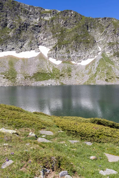 Sommarlandskap Med Kidney Lake Rila Mountain Sju Rila Sjöarna Bulgarien — Stockfoto