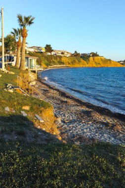 Nea Poteidaia kasabası kıyı şeridi, Kassandra, Chalkidiki, Orta Makedonya, Yunanistan