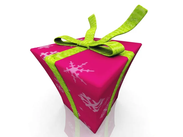 Gift Box Pink Paper Green Ribbon Digital Illustration — Stock Photo, Image