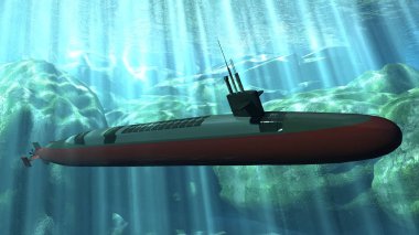 the submarine underwater against rocky background clipart