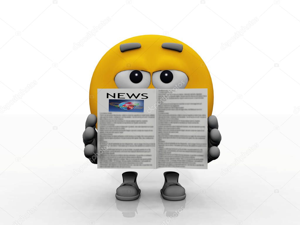 Emoticone and newspaper  on white background