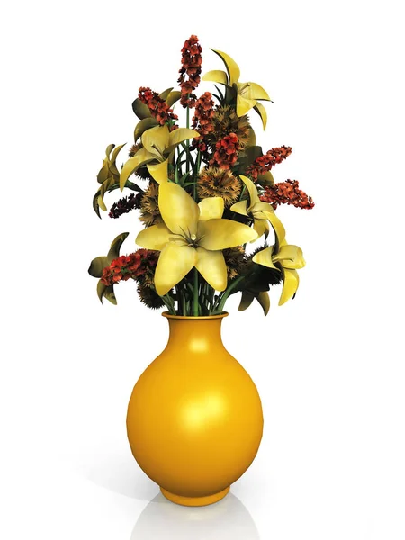 Yellow Flower Pot Isolated White Background — Stock Photo, Image