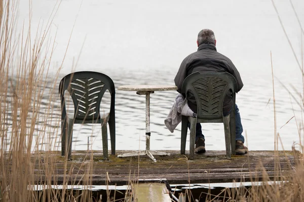 Fisherman Fishing Pier Chairs — Stock Photo, Image