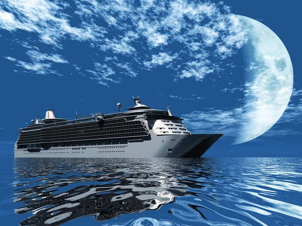 Cruise ship and moon on the water — Stock Photo, Image